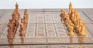 Moroccan Inlaid Card Chess Backgammon Game Table 1950