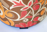 Vintage Moroccan Round Pouf Ottoman in 1970s Psychedelic Floral Velvet