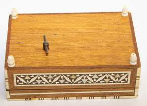 Vintage Spanish Inlaid Marquetry Decorative Music Box Inlaid with White Bone