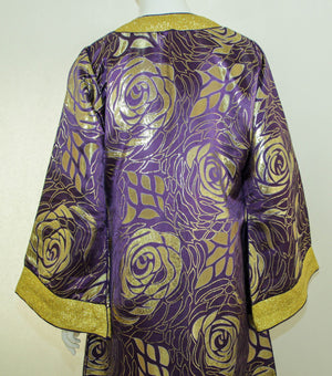 Moroccan Caftan Purple and Gold Damask Embroidered Vintage Kaftan 1960s