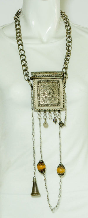 Antique Moroccan Ethnic Talisman Silver Amulet Box Holder