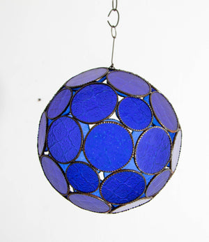 Handcrafted Moroccan Moorish Glass Orb Lantern with Blue Glass