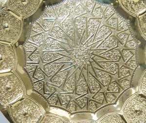 Moroccan Brass Tray Vintage Moorish Islamic Metalwork 12 in. Diameter 1950s