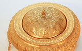 Vintage Gold Tone Islamic Moorish Roll Top Caviar Footed Dish Server 1960s