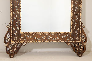 Damascene Moorish Bone Inlaid Mirrors With Floral Motif 52" H. A Pair