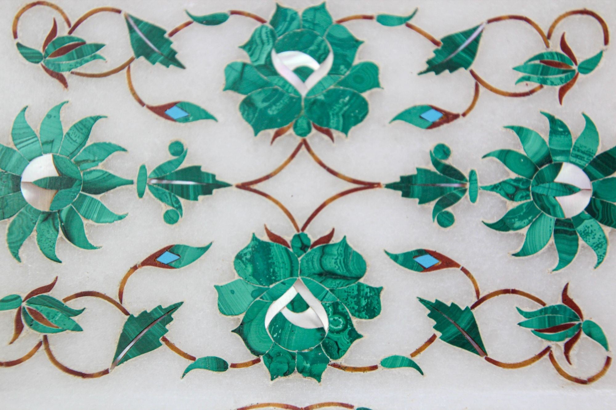 Pietra Dura White Mosaic Inlaid Marble Dish Handcrafted Agra India 1950