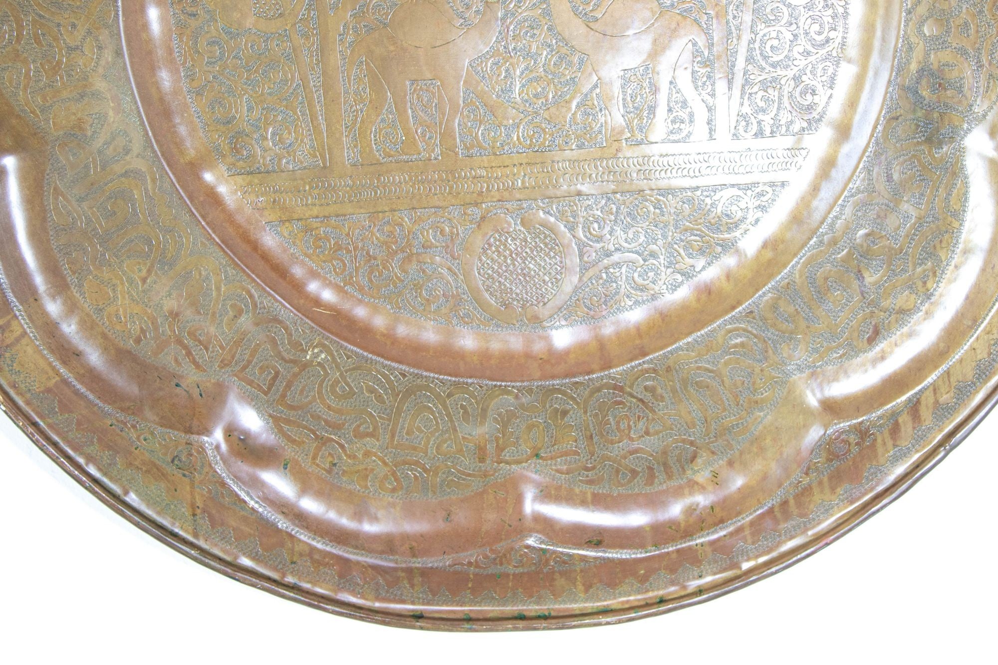 Large Moroccan Round Brass Tray Wall Decor 38 inches Circa 1950's