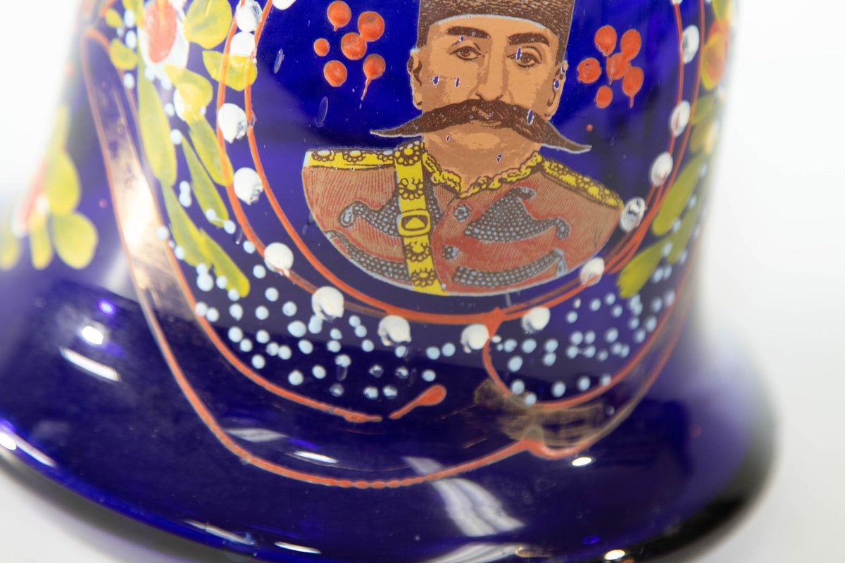 Vintage Royal Blue Enameled Bohemian Glass Vase, Persian Market