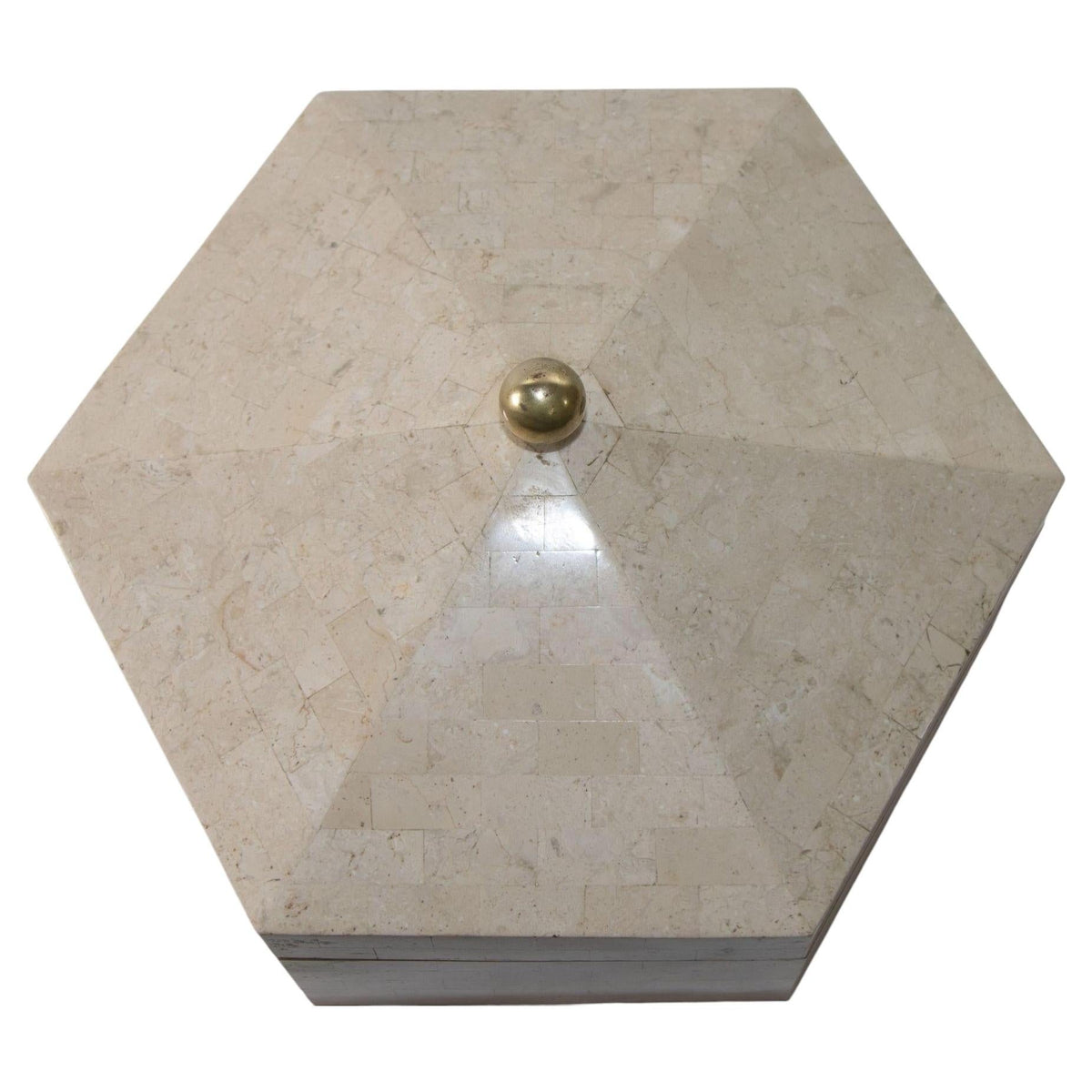 Maitland Smith Post Modern White Tessellated Hexagonal Stone Box 1980's — additional view 5