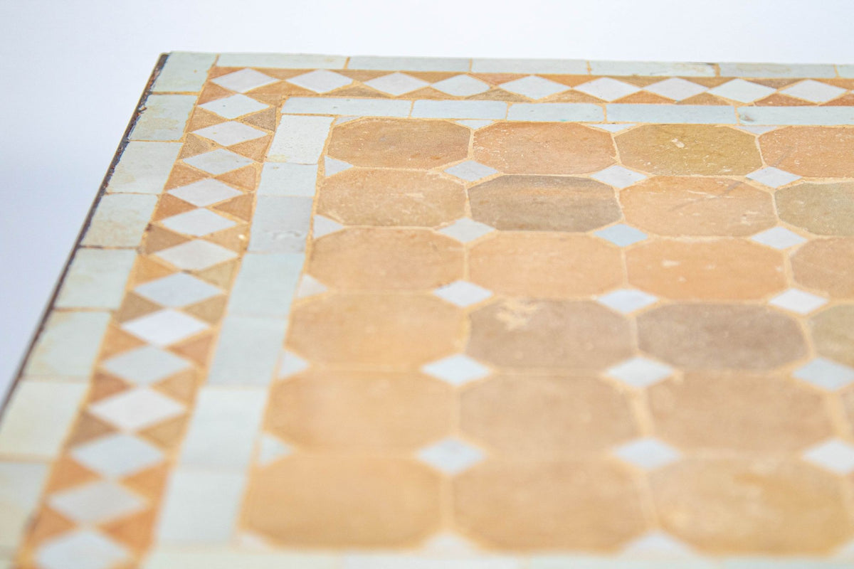 Vintage Moroccan Mosaic Tile Side Table, Hand-Crafted Terracotta