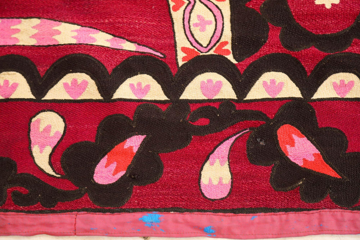 Vintage Suzani Uzbekistan Embroidered Textile Red and Black — additional view 12