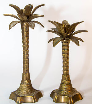 Vintage Brass Moroccan Palm Tree Candlestick Holders Set of 2