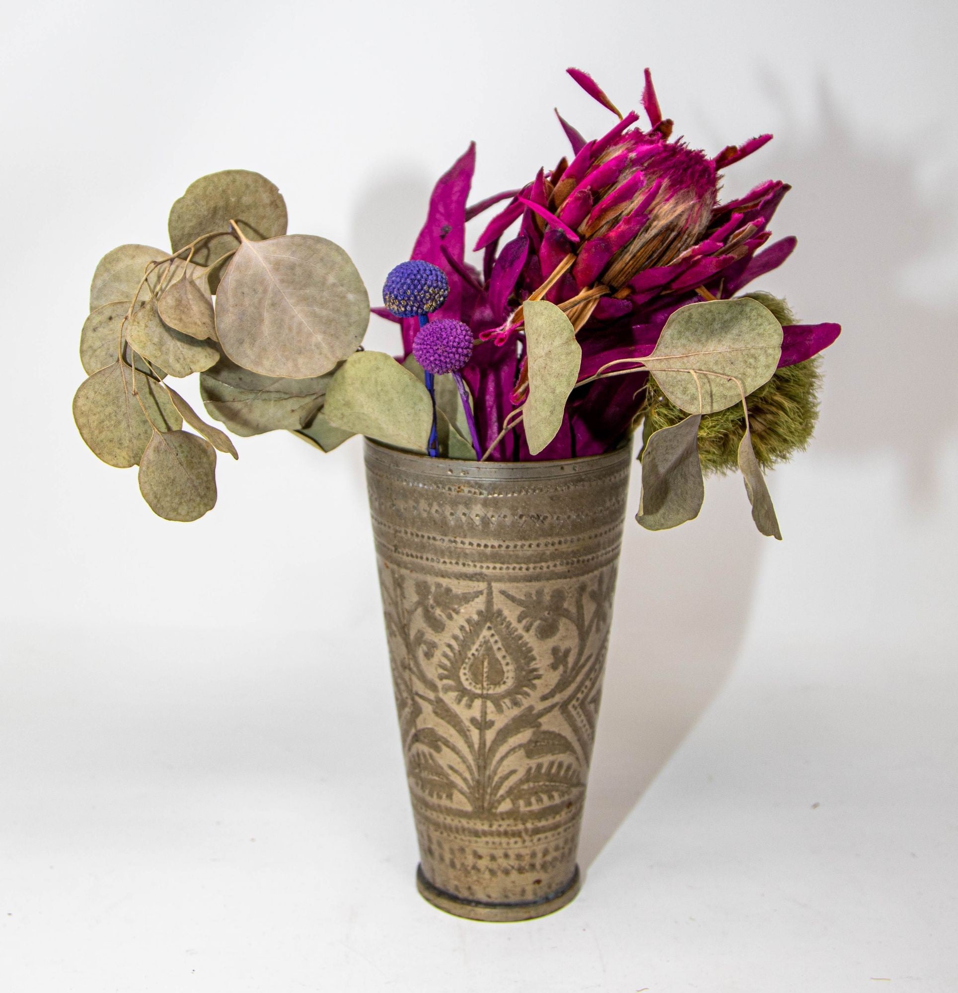 Antique Metal Engraved Beaker or Vase from India 1940s