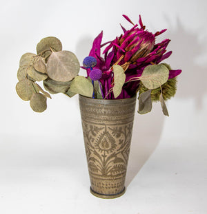 Antique Metal Engraved Beaker or Vase from India 1940s