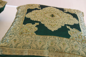 Emerald Green Moorish Throw Pillows Embellished with Sequins and Beads a Pair