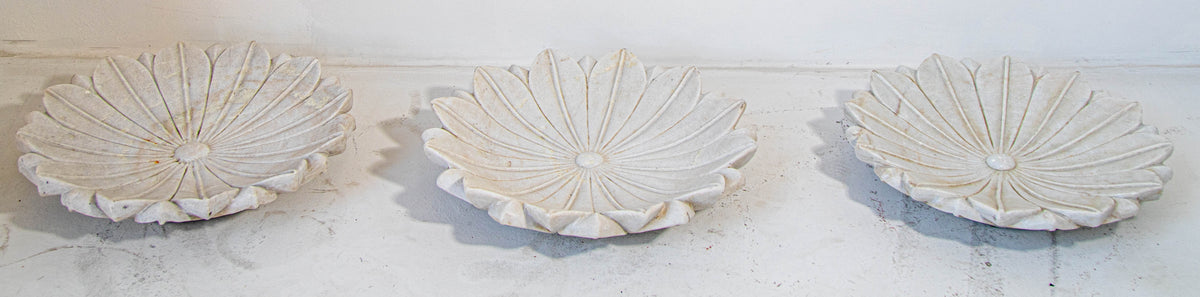 Large Indian Hand-Carved White Marble Lotus Flower Centerpiece Bowl, 1960s