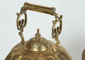Moroccan Brass Tea Kettle on Stand Handcrafted in Fez Morocco 1930