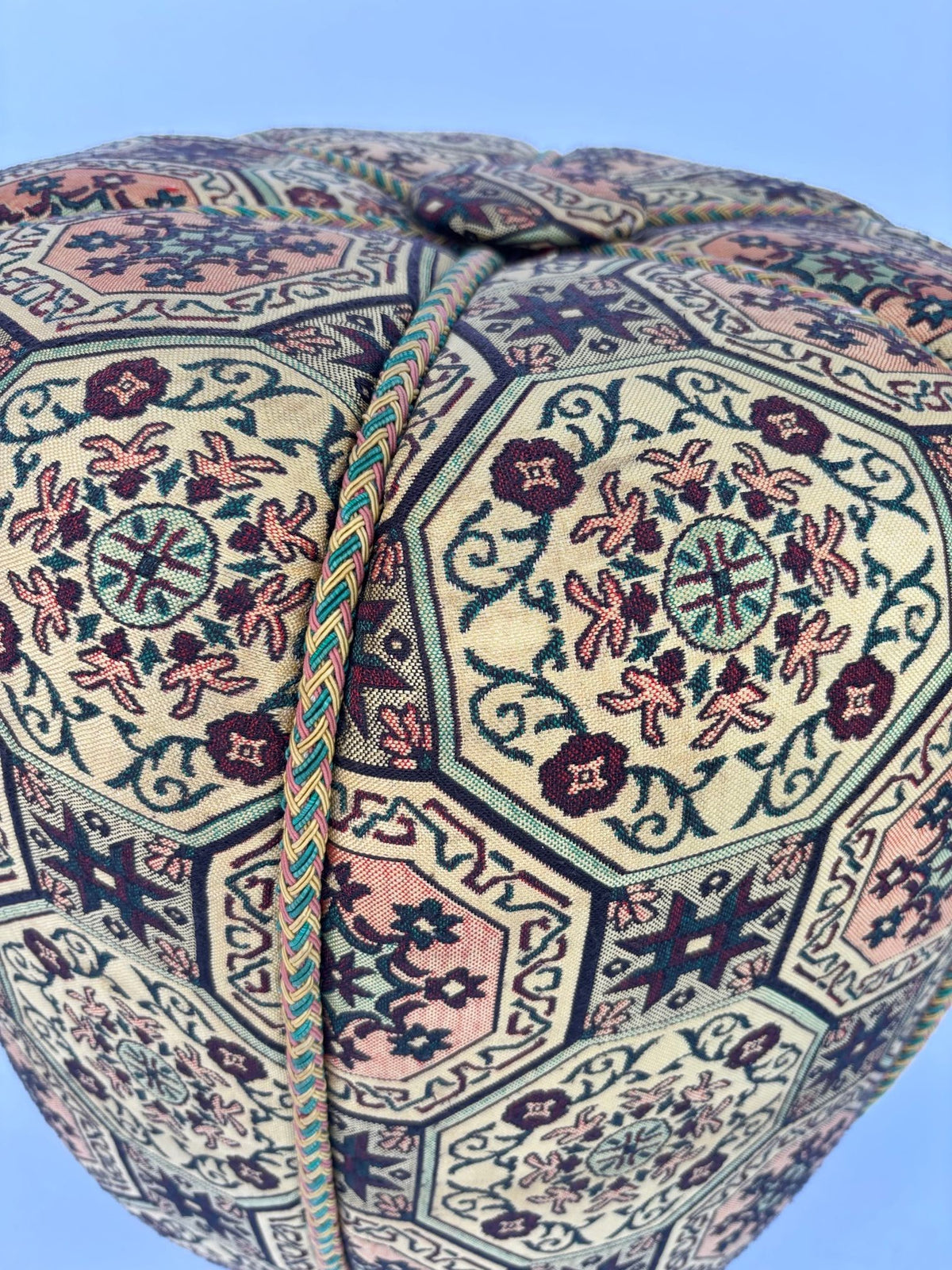 Moroccan Pouf Upholstered in Moorish Textile Fabric Stool