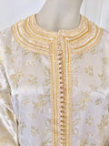 Vintage Moroccan Kaftan White and Gold Metallic Floral Brocade Caftan 1970's