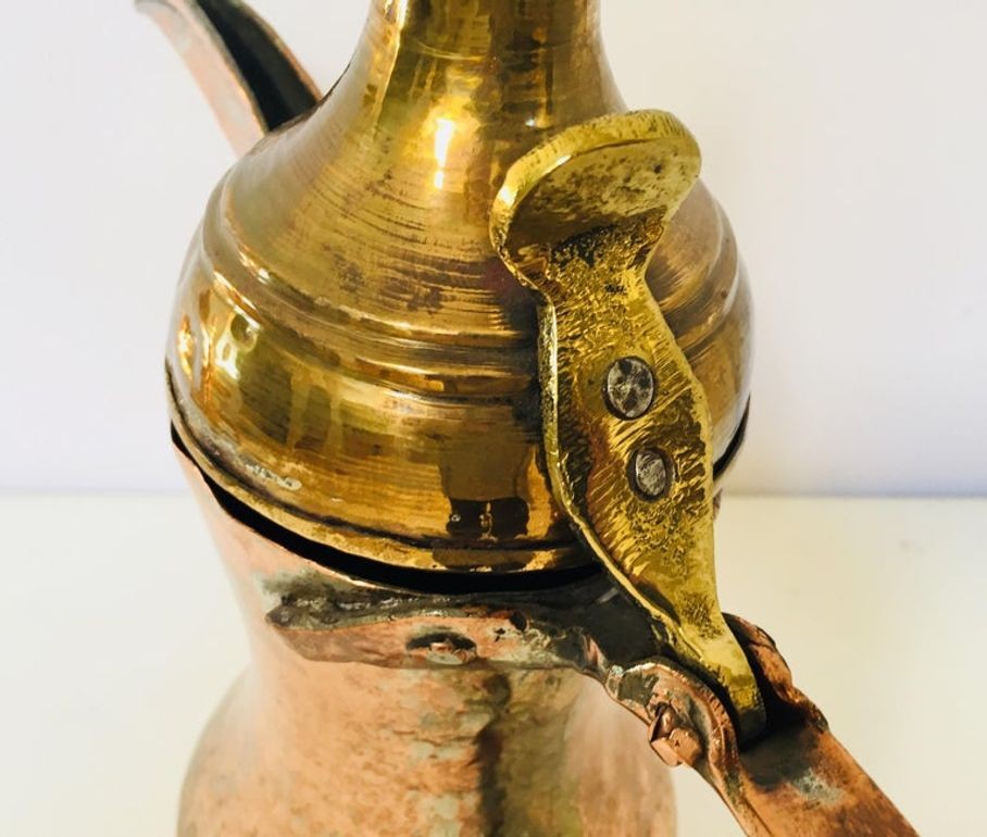 Antique Dallah Coffee Pot, Hand-Hammered Copper & Brass, Oman, 1890