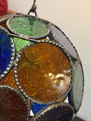 Handcrafted Moroccan Moorish Glass Orb Lantern with Multi-Color Glass