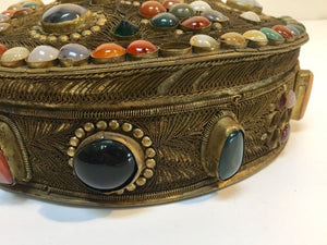 Large Vintage Agate Inlaid Moorish Wedding Jewelry Dressing Box
