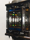 Moroccan Hall Lantern Light Fixture with Multi-Color Glass Moorish Style