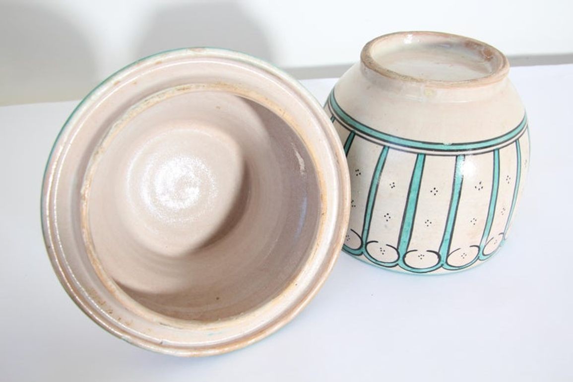 Moroccan Ceramic Glazed Covered Urn Handcrafted in Fez Morocco