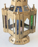 Moroccan Candle Lantern in Moorish Gilt Metal and Glass