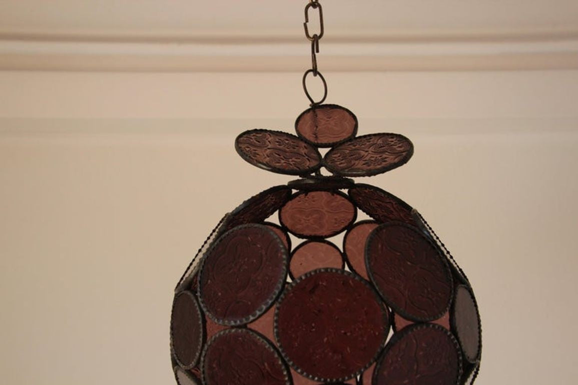 Handcrafted Moroccan Moorish Lavender Glass Lantern or Orb Pendant