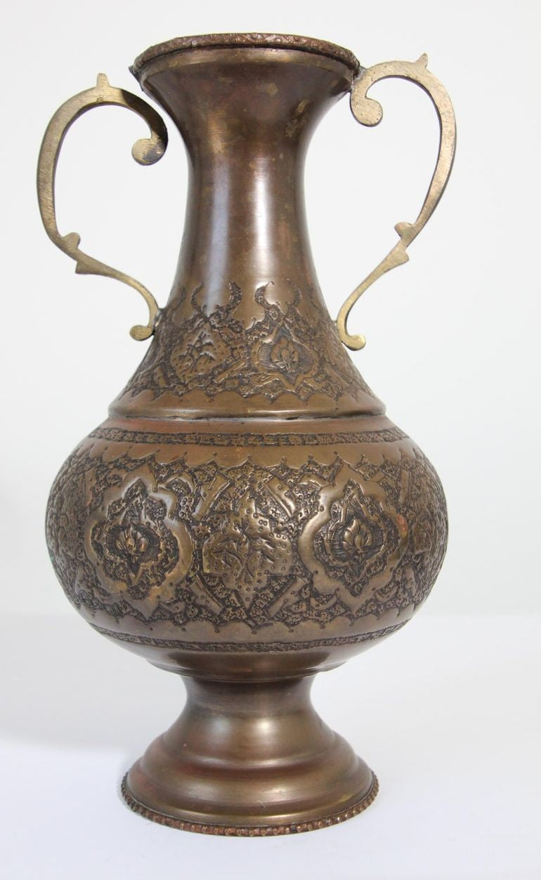 Moorish Copper Footed Vase, Handmade Turkish Design, Mid-20th Century