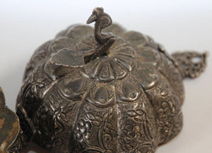 Antique Mughal Silver Chased Collectible Box Trinket Pandan Box, North India