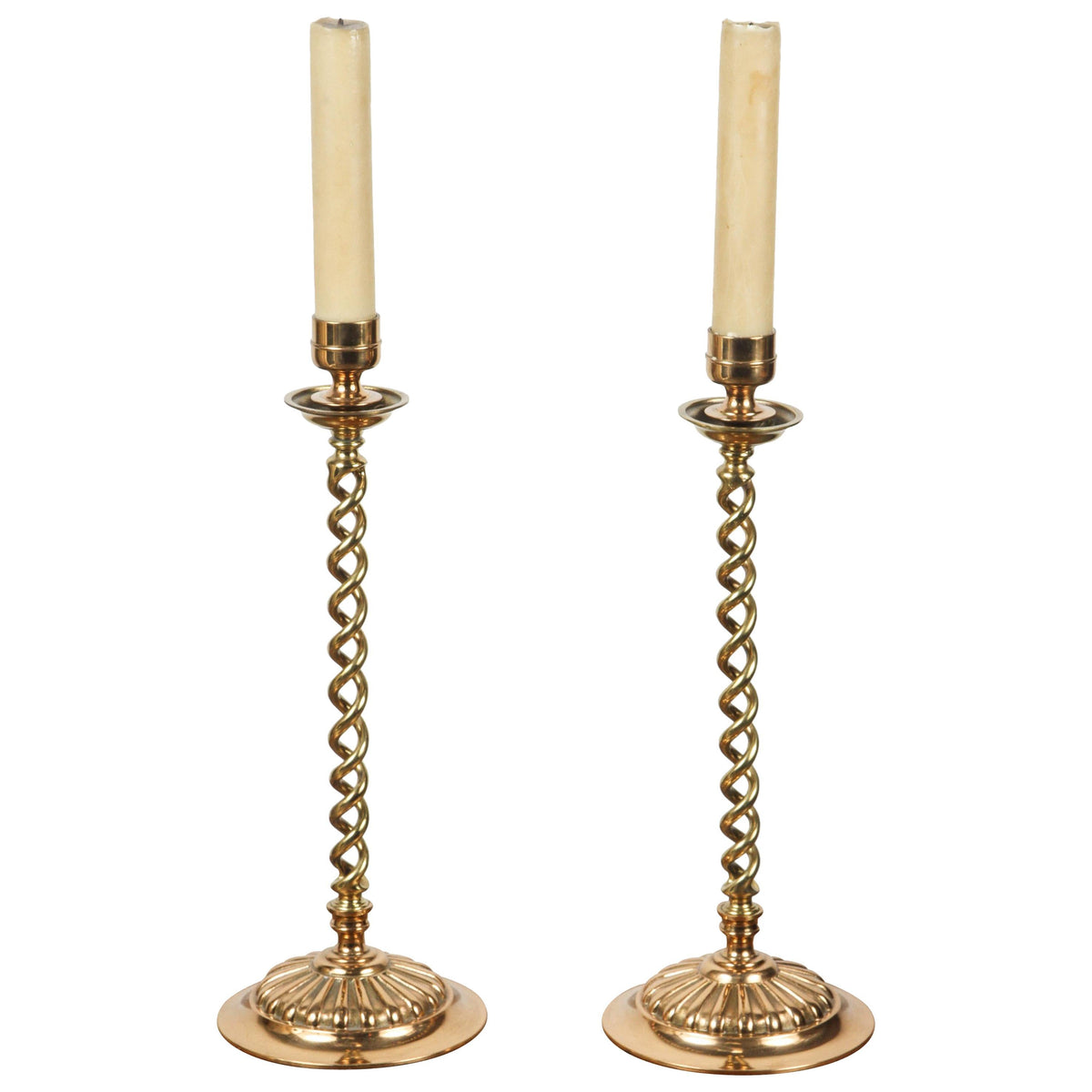 Victorian Brass Candlesticks, Barley Twist Design, Circa 1890 — main image