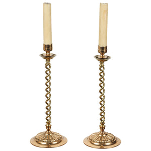 Victorian Brass Candlesticks, Barley Twist Design, Circa 1890