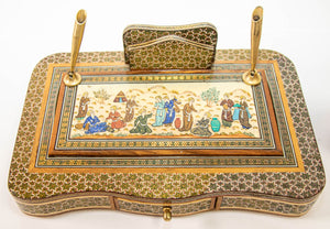 Vintage 1950s Persian Khatam Hand Painted Pen and Letter Desk Set