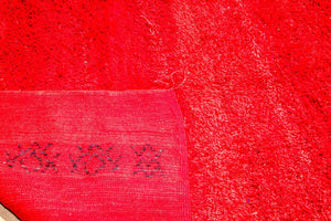 1960s Vintage Red Ethnic Moroccan Fluffy Rug Bed of Roses