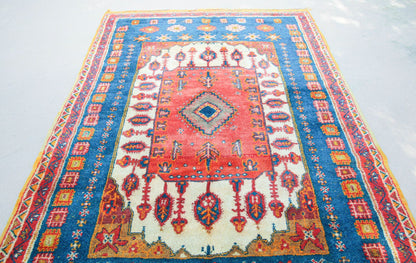 1960s Moroccan Berber Rug in Royal Blue, Pink and Orange Colors