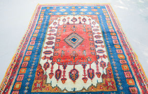 1960s Moroccan Berber Rug in Royal Blue, Pink and Orange Colors