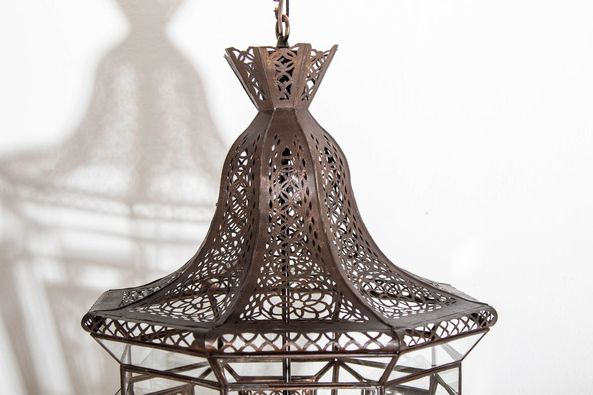 Moroccan Moorish Chandelier, Hand-Crafted Glass & Metal, Vintage 1980