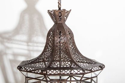 Moroccan Moorish Chandelier, Hand-Crafted Glass & Metal, Vintage 1980