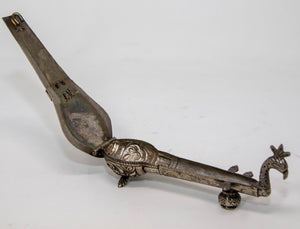 Asian Silver Metal Hand Carved Peacock Sitar Veena Form Box 1950