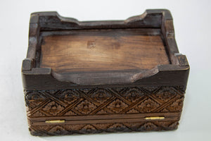 1960s Vintage Asian Large Hand Carved Wooden Humidor Footed Box