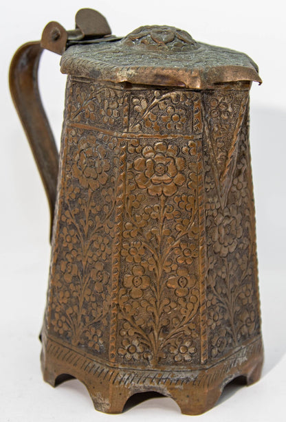19th Century Antique Indo-Persian Copper Teapot with Floral Design