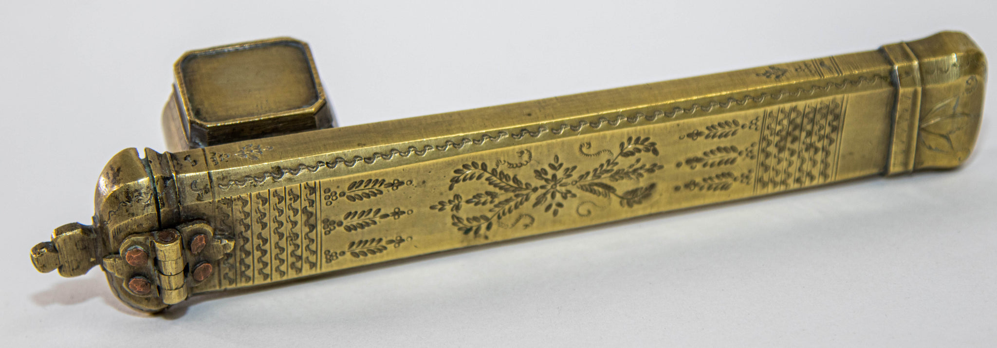 Antique Middle Eastern Islamic Brass Inkwell Qalamdan Circa 1850