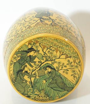 Islamic Kashmir Hand Painted Paper Mache Tea Caddy Storage Box 1950s