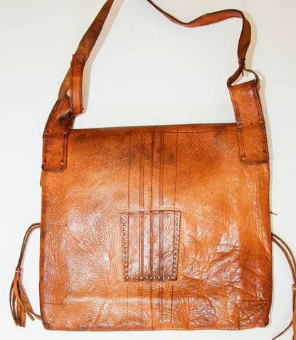 Antique African Tuareg Moroccan Shoulder Leather Bag 1960s Collectible