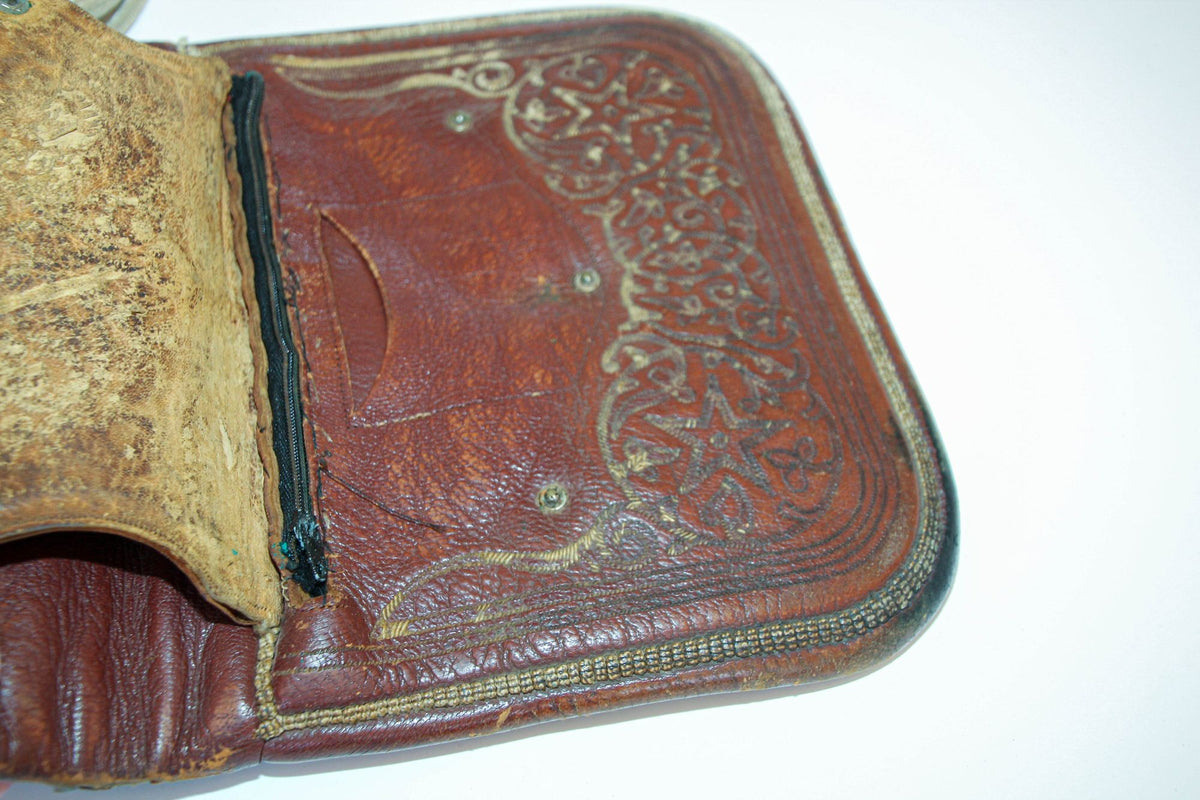Antique Hand Tooled Leather Moroccan Bag Wall Decor