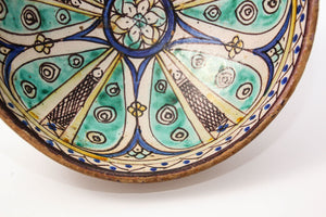 Antique 19th C. Moroccan Ceramic Bowl Polychrome Footed Dish Fez
