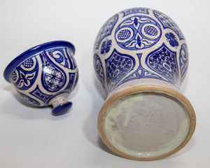 Moroccan Ceramic Blue and White Moorish Jar from Fez 1950s