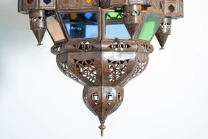 Vintage Moroccan Traditional Moorish Metal and Glass Lantern Ceiling Light